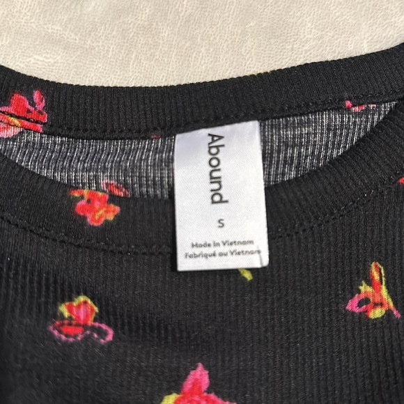 Abound Nordstrom black floral ribbed dress ruched sides NWT - Picture 4 of 10